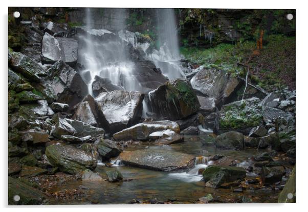 Melincourt waterfall in winter Acrylic by Bryn Morgan