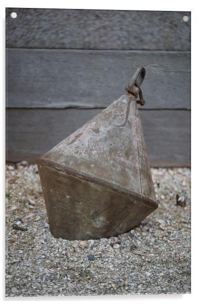Old metal buoy on shingle. Acrylic by Bryn Morgan