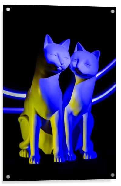 Blue alabaster cats. Acrylic by Bryn Morgan