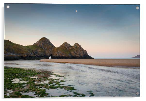 Sunrise at Three cliffs bay. Acrylic by Bryn Morgan