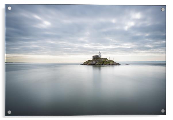 Mumbles lighthouse viewed from the pier. Acrylic by Bryn Morgan