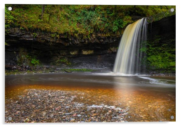 Sgwd Gwladys waterfall. Acrylic by Bryn Morgan