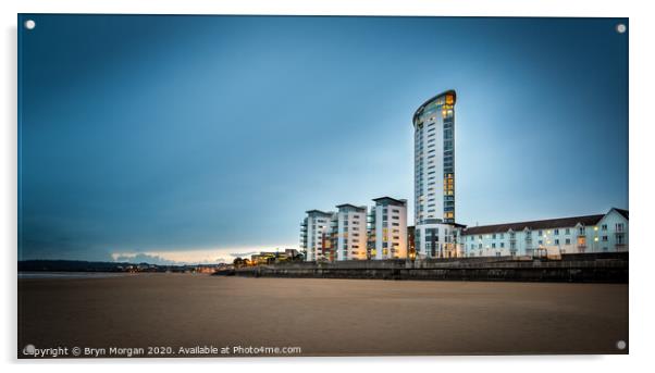 The Meridian tower at Swansea marina Acrylic by Bryn Morgan