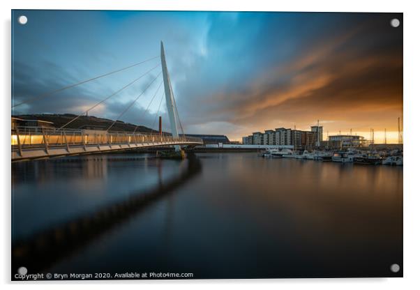 The Sail bridge at Swansea marina Acrylic by Bryn Morgan