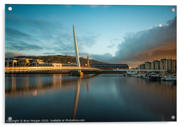 The Sail bridge at Swansea marina Acrylic by Bryn Morgan
