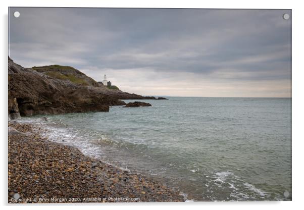 Mumbles lighthouse viewed from Bracelet bay Acrylic by Bryn Morgan