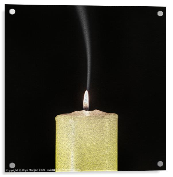 Burning candle with rising smoke Acrylic by Bryn Morgan