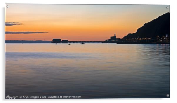 Mumbles lighthouse and pier at sunrise Acrylic by Bryn Morgan