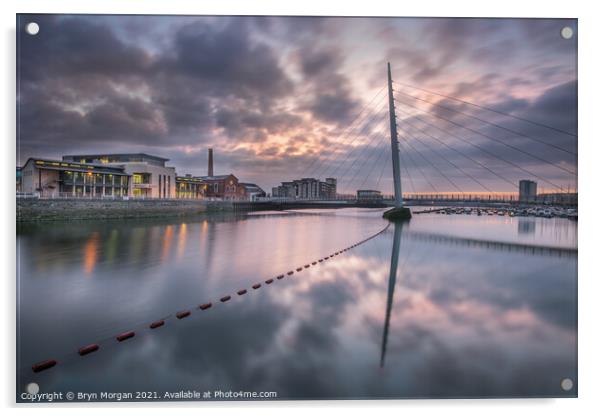 The Sail bridge at Swansea marina  Acrylic by Bryn Morgan