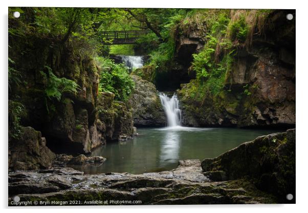 Sychryd cascades waterfalls Acrylic by Bryn Morgan