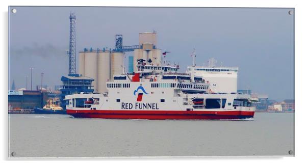 Red Funnel On Its Way To The Island  Acrylic by Mike Evans