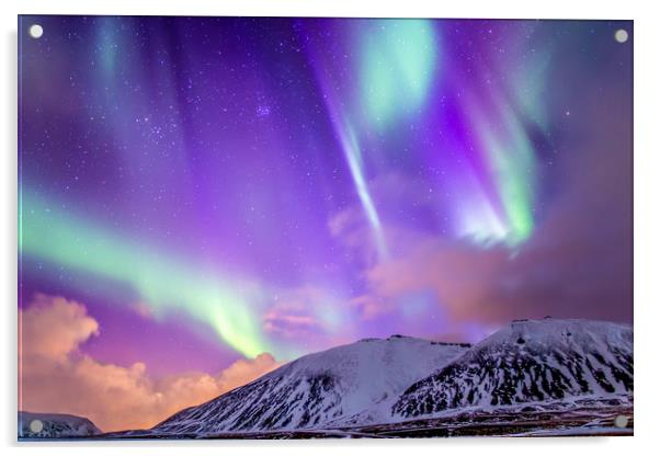 Aurora Display Iceland  Acrylic by Steve Lansdell