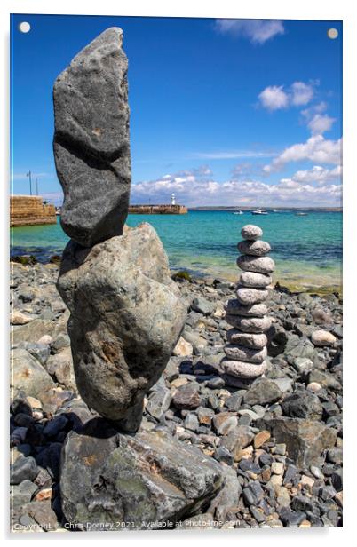 Rock Balancing at St. Ives in Cornwall, UK Acrylic by Chris Dorney