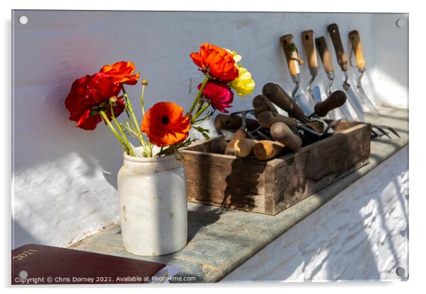 Flowers and Gardening Tools Acrylic by Chris Dorney