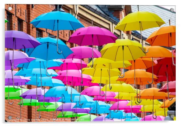 Hanging Umbrellas in Durham, UK Acrylic by Chris Dorney