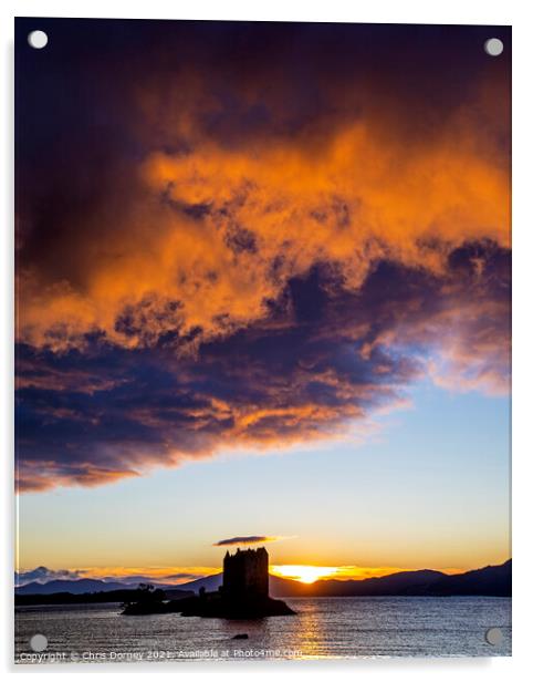 Sunset View of Castle Stalker in the Highlands of Scotland Acrylic by Chris Dorney