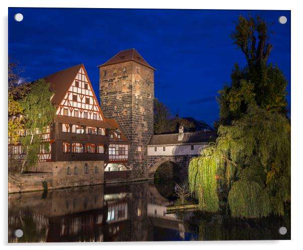 Weinstadel House and Pegnitz River in Nuremberg Acrylic by Chris Dorney