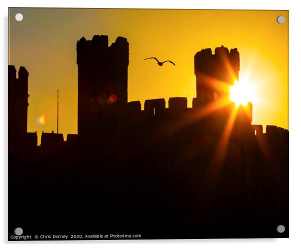 Caernarfon Castle at Sunset in North Wales, UK Acrylic by Chris Dorney