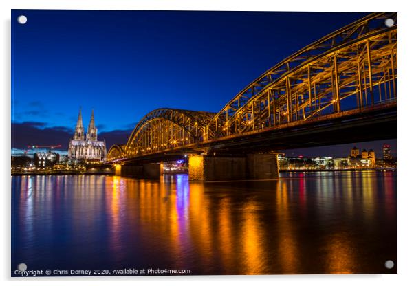 Cologne Cathedral and the Hohenzollern Bridge Acrylic by Chris Dorney
