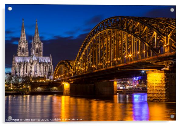 Cologne Cathedral and the Hohenzollern Bridge Acrylic by Chris Dorney