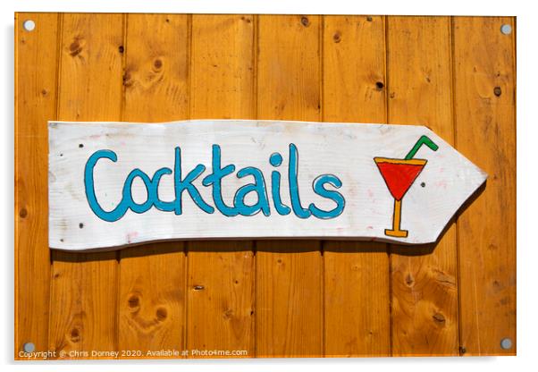 Cocktails Sign Acrylic by Chris Dorney