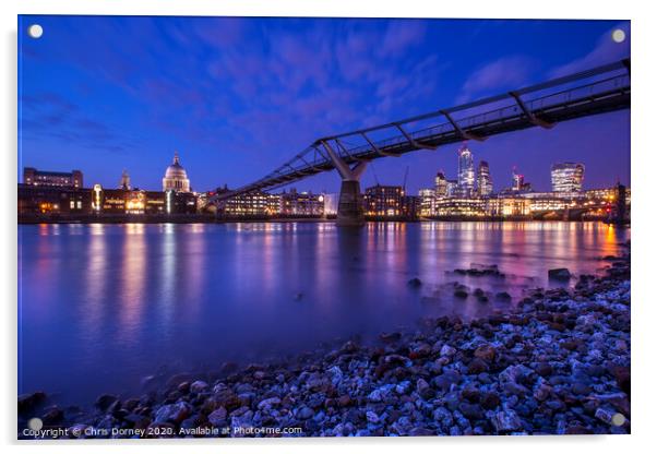 St. Pauls and the Millennium Bridge in London Acrylic by Chris Dorney