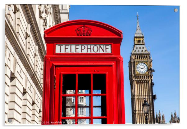 Red Telephone Box and Big Ben in London Acrylic by Chris Dorney