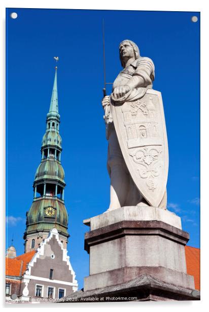 St. Roland Statue and St. Peter's Church in Riga Acrylic by Chris Dorney