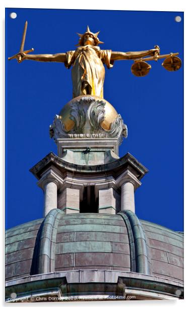 Lady Justice Statue ontop of the Old Bailey in London Acrylic by Chris Dorney