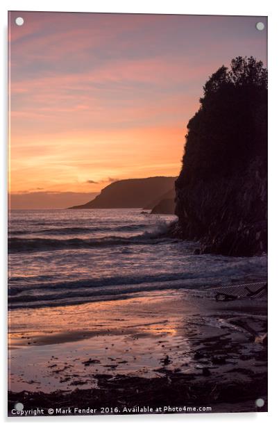 Caswell Bay Sunset Full Tide Acrylic by Mark Fender