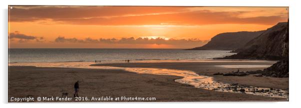 Caswell Bay Panoramic Acrylic by Mark Fender