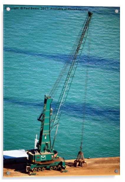 resting crane in the port of barcelona Acrylic by Paul Boazu