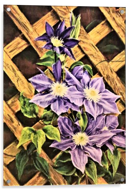 Clematis painting Acrylic by Linda Lyon