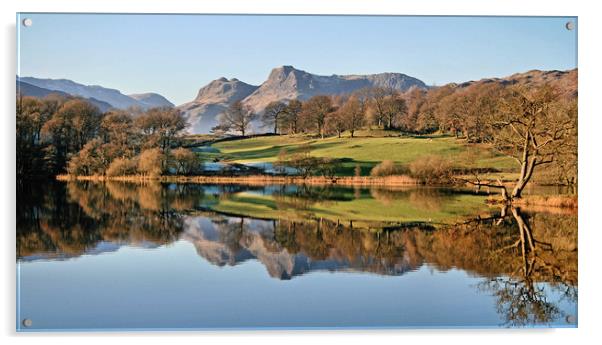 Langdale Pikes from Loughrigg Tarn Acrylic by Linda Lyon