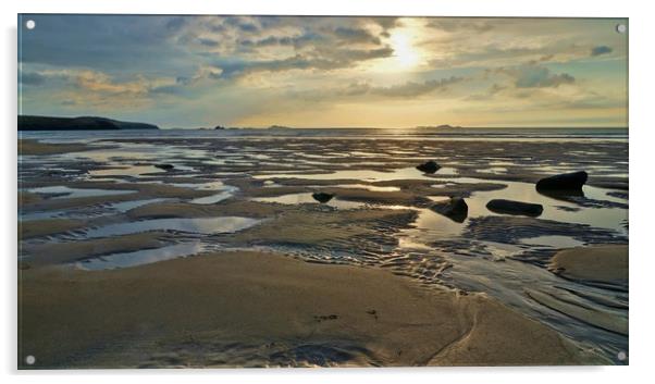 Sunset and low-tide at Porth Mawr                  Acrylic by John Iddles