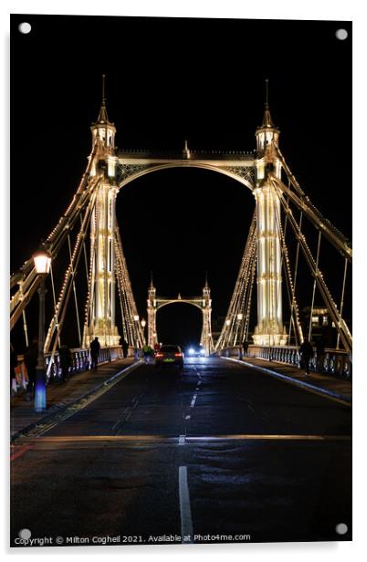 Iconic Albert bridge illuminated at night Acrylic by Milton Cogheil