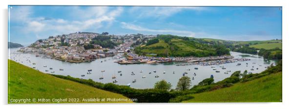 Panoramic view of Salcombe town and harbour Acrylic by Milton Cogheil