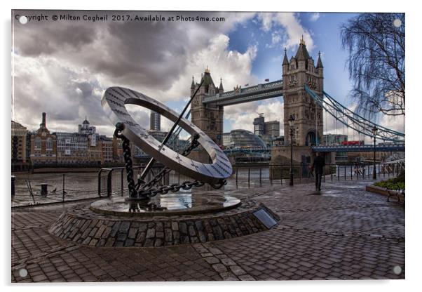 Tower Bridge and the Timepiece Sundial Acrylic by Milton Cogheil