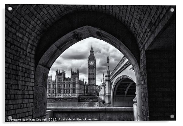 Big Ben, Westminster, London - B&W Acrylic by Milton Cogheil