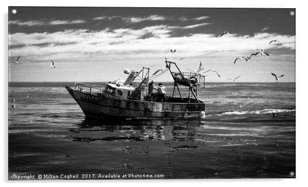 Argentine Fishing Boat - B&W Acrylic by Milton Cogheil