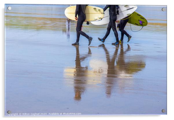Surfers on Polzeath beach, Cornwall Acrylic by Milton Cogheil