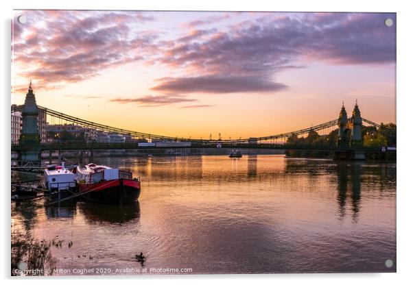 Serene Sunrise at Iconic Hammersmith Bridge Acrylic by Milton Cogheil