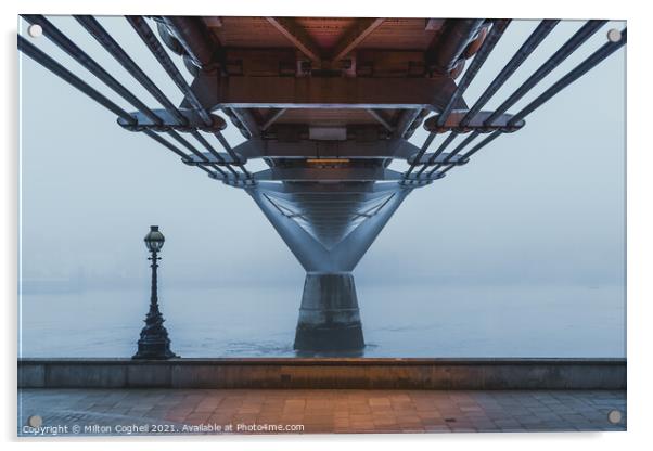 London Millennium Bridge in the fog Acrylic by Milton Cogheil