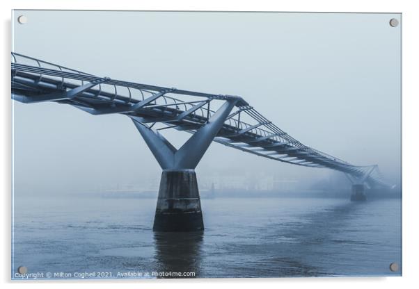 Millennium Bridge London disappearing in heavy fog Acrylic by Milton Cogheil