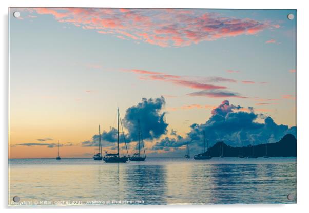Rodney Bay Sunset, St Lucia Acrylic by Milton Cogheil