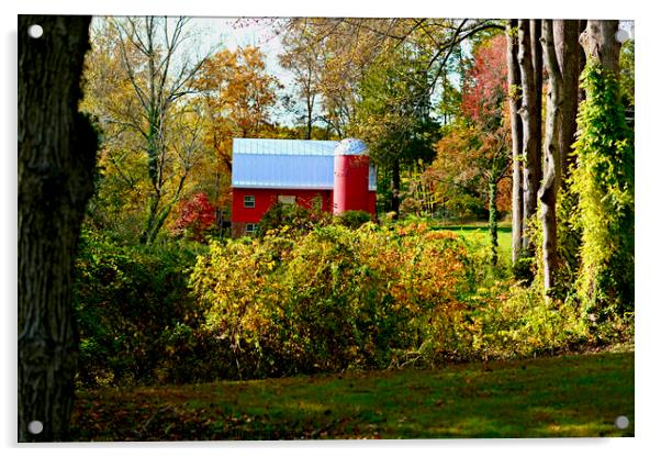 Historic Red Barn and Silo in Fall Acrylic by John Chase
