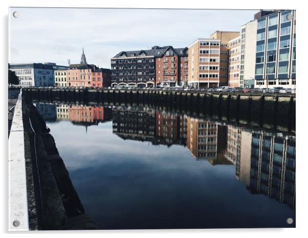 Riverside reflection in Cork City, Ireland Acrylic by Jennifer Crowley
