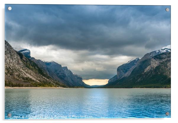 Devils Gap Lake Minnewanka Acrylic by Ann Mitchell