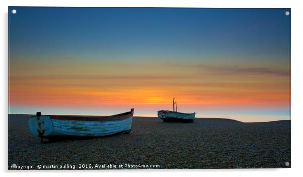 Early morning fishing boats on an Aldeburgh sunris Acrylic by martin pulling