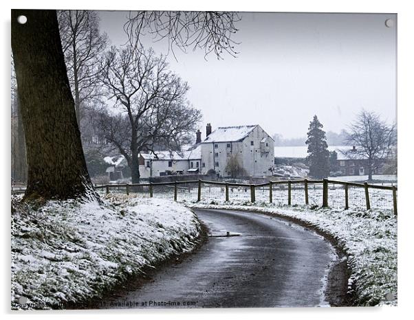 Snowfall at Bintree Mill North Norfolk Acrylic by john hartley